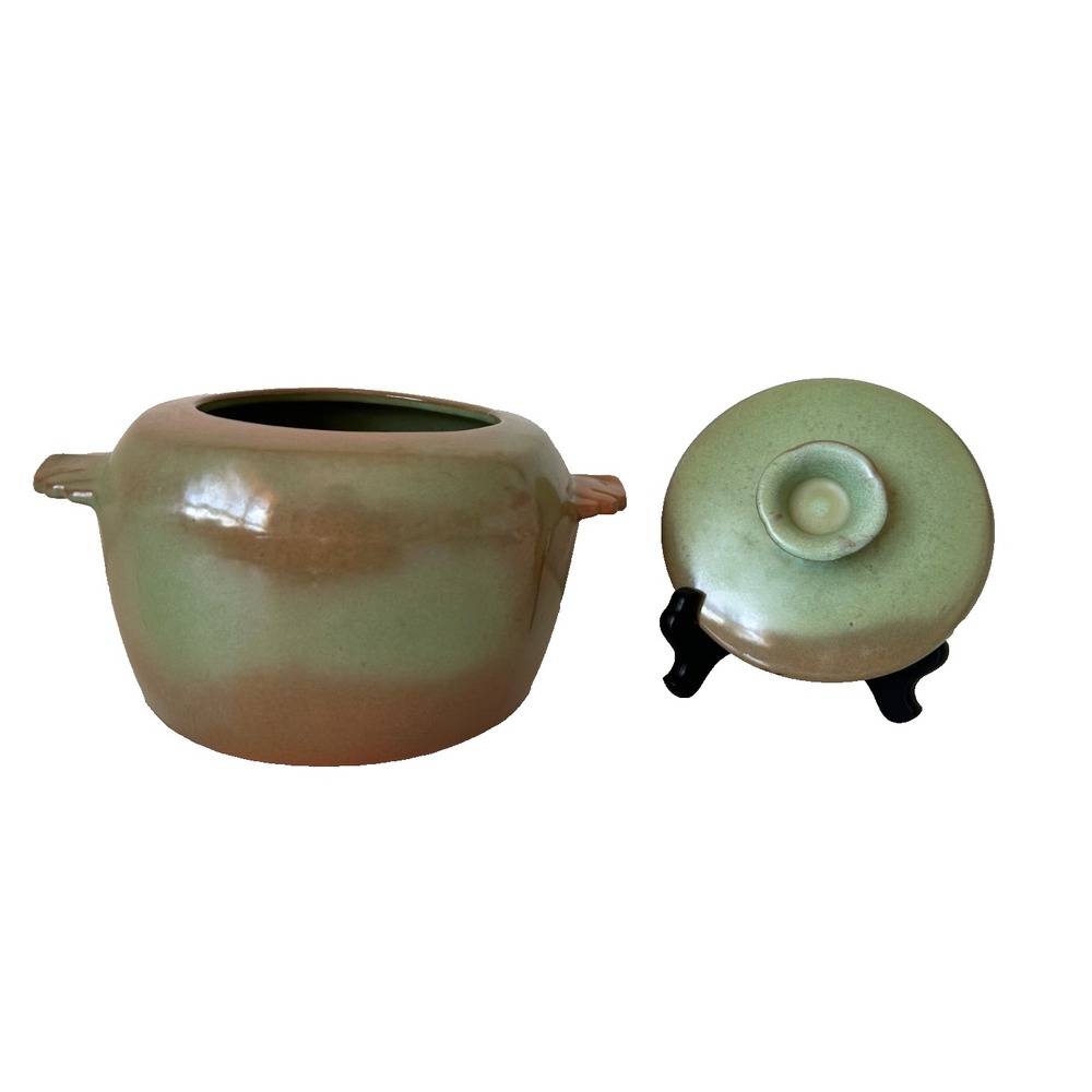 Vintage Prairie Plainsman Green Frankoma 2 item Casserole Baker Bean Pot Lid 5W